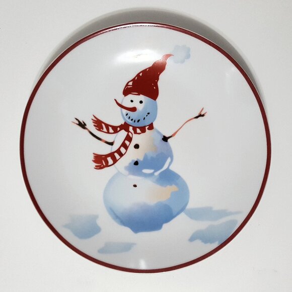 NEW Set of 4 Over and Back Christmas Snowman Salad Plates 8" Porcelain N… - Picture 5 of 6